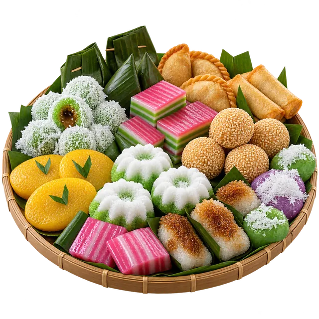 Jual kue basah dan jajanan pasar di atas tampah di Bogor